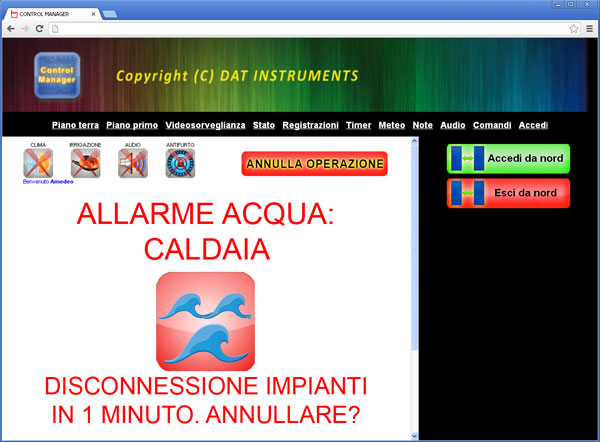 Control Home, Control Manager, send technical alarms via e-mail or SMS